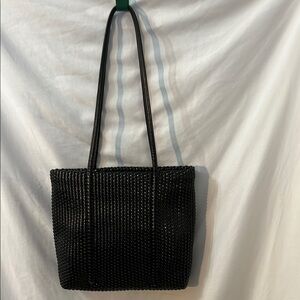 Nine West Womens Elegant Black Woven Tote Shoulder Bag